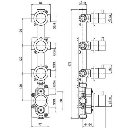 Смеситель для душа QuadroDesign Source 1250.00AS встраиваемый в стену нержавеющая сталь с термостатом
