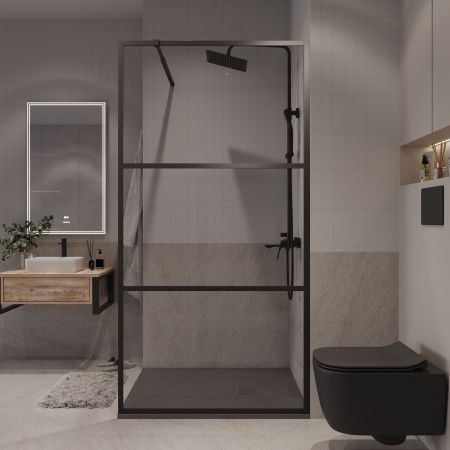 Душевая перегородка Niagara Nova NG-688-90BLACK 90х195 стекло с рисунком профиль черный