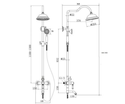 Душевая стойка Bronze de Luxe 1919BR настенная цвет бронза - фото 3