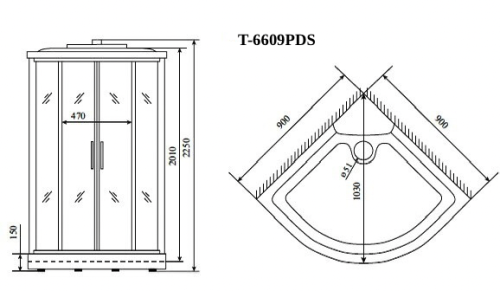 Душевая кабина Timo Standart T-6609PDS 90х90 четверть круга с крышей ориентация универсальная - фото 2
