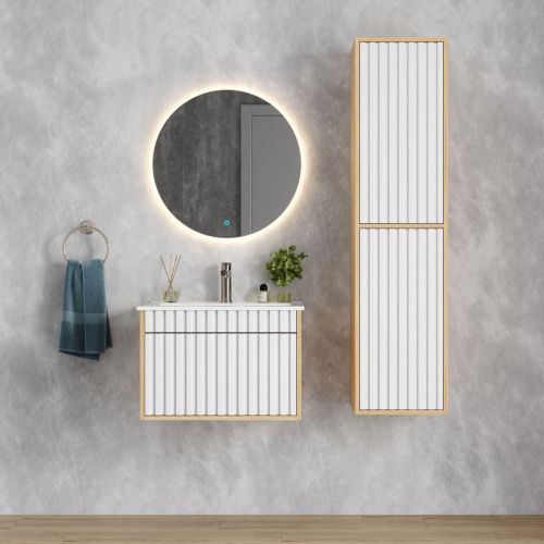 Тумба под раковину Onika Дайлер 106150 60х50 подвесная цвет белый/бежевый - фото 2