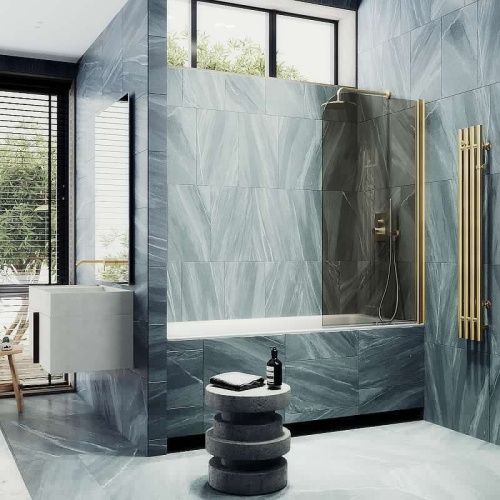 Душевая шторка на ванну Maybah Glass MGV-622-3 80х140 стекло тонированное профиль золото ориентация универсальная - фото 3