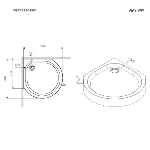 Душевой поддон акриловый Am.Pm Like W83T-333-095W 95х95 белый с ножками - фото 4