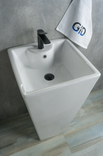 Раковина керамическая Gid Autonomo 81103 50х50 напольная цвет белый 1 отверстие под смеситель - фото 2