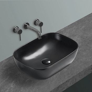 Раковина из сантехнического фарфора Vincea VBS-102MB 50х30 накладная цвет черный без отверстий под смеситель
