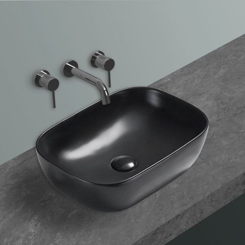 Раковина из сантехнического фарфора Vincea VBS-102MB 50х30 накладная цвет черный без отверстий под смеситель