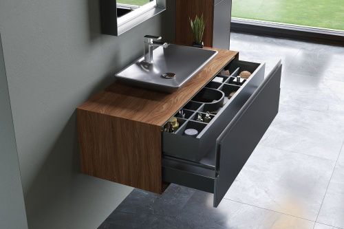 Тумба с раковиной Orka Craft 5003987 80х50 подвесная цвет черный/коричневый - фото 2