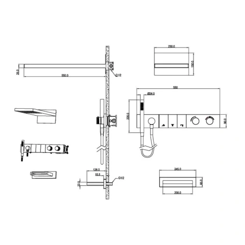 Душевая система Boheme Zodiac 133-2-CR встраиваемая в стену цвет хром с термостатом - фото 2