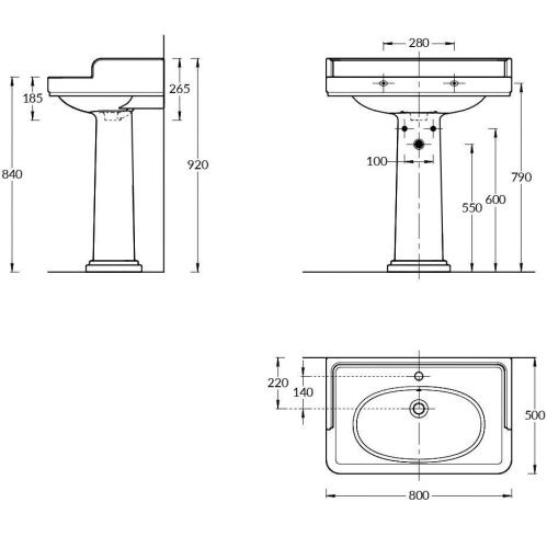 Раковина керамическая Kerama Marazzi POMPEI PO.wb.80 80х50 подвесная цвет белый 1 отверстие под смеситель - фото 2