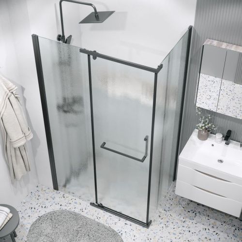 Душевая перегородка Grossman Pragma 200.K33.03.80.21.02 80х195 стекло текстурное профиль черный - фото 5