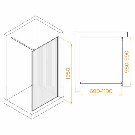 Душевая перегородка RGW Walk In 06100810-156 100х195 стекло рифленое профиль золото