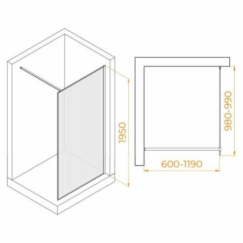 Душевая перегородка RGW Walk In 06100810-156 100х195 стекло рифленое профиль золото - фото 4