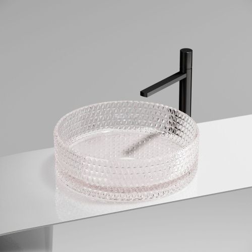 Раковина стеклянная Ceramica Nova CRISTAL CN6061 40х40 накладная цвет розовый без отверстий под смеситель - фото 2