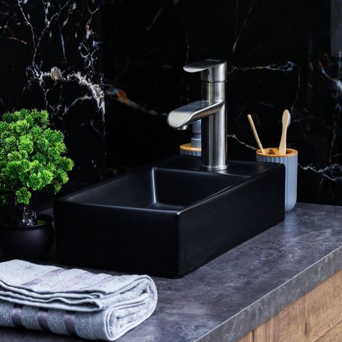 Раковина из сантехнического фарфора Melana 9048EYMB 40х20 накладная цвет черный 1 отверстие под смеситель - фото 5