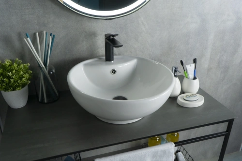 Раковина керамическая Gid Esfera 51101 50х50 накладная цвет белый 1 отверстие под смеситель - фото 2