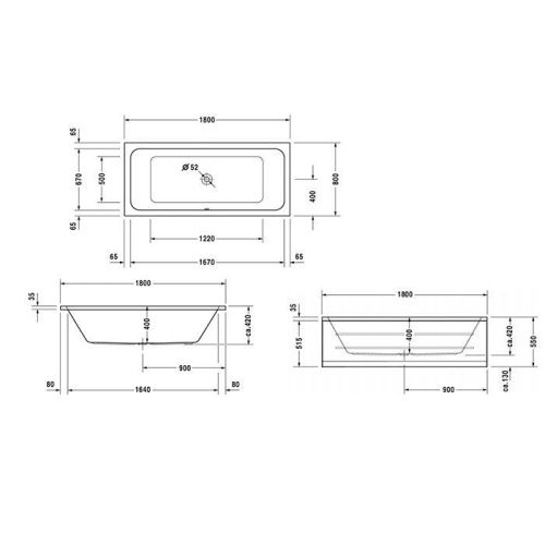 Ванна акриловая Duravit D-Code 700101000000000 180х80 отдельностоящая овальная без ножек - фото 2