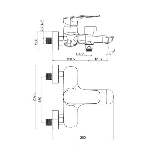 Смеситель для ванны Tokito KOMAKI TOK-KOM-1014 настенный хром - фото 5