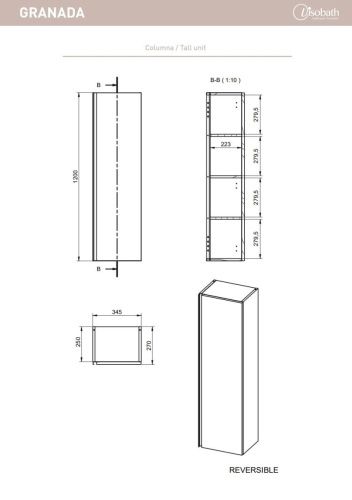 Шкаф-пенал Visobath Granada 70499/Cotton 30х120 подвесной цвет бежевый - фото 3