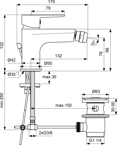 Смеситель Ideal Standard Sesia BC206AA на биде хром - фото 2