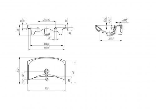 Раковина из сантехнического фарфора Onika Carina UM-CAR50/1 50х40 накладная цвет белый 1 отверстие под смеситель - фото 4