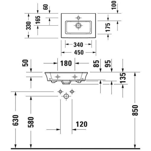 Раковина керамическая Duravit White Tulip 737450041 50 см накладная цвет белый 1 отверстие под смеситель - фото 2