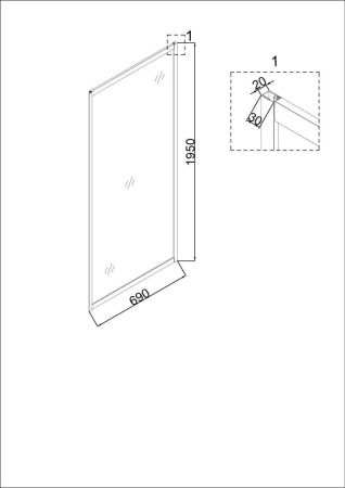 Боковая стенка Niagara Nova NG-A70G 70х195 стекло прозрачное профиль золото