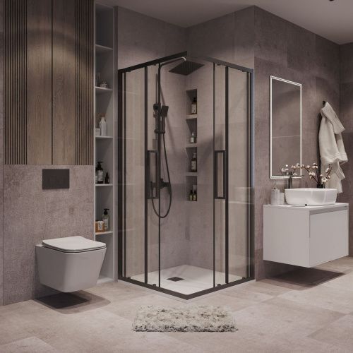 Душевой уголок Grossman Cosmo 300.K33.02.9090.42.00 90х90 стекло прозрачное профиль графит без поддона - фото 4