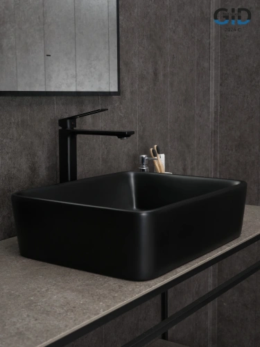 Раковина керамическая Gid Geométrico 53374 50х40 накладная цвет черный без отверстий под смеситель - фото 2
