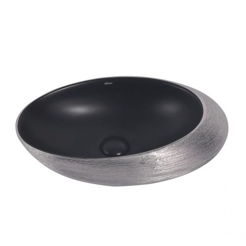 Раковина из сантехнического фаянса Abber BEQUEM AC2107BS 50х30 накладная цвет черный/серебро без отверстий под смеситель - фото 4