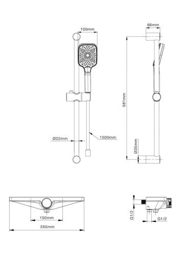 Смеситель для ванны Wonzon & Woghand WW-B2551-A-BG настенный золото с термостатом - фото 2