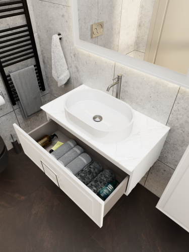 Тумба со столешницей La Fenice CUBO NFNC-01-CUB-B-90-1-GG 90х50 подвесная цвет белый - фото 5