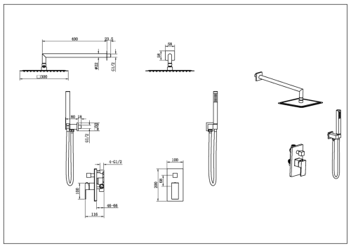 Душевая система Boheme Qubic 474-3-SGM встраиваемая в стену цвет серый - фото 2
