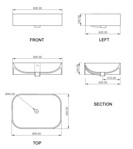 Раковина керамическая GSG Ceramic Design Easy EALAVTP60000 60х40 накладная цвет белый без отверстий под смеситель - фото 2