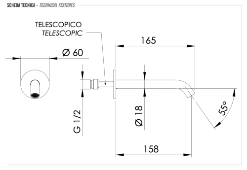Излив Remer X Style Inox SS91X настенный нержавеющая сталь - фото 2