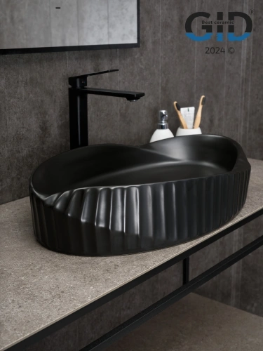 Раковина керамическая Gid Creativo 53358 60х40 накладная цвет черный без отверстий под смеситель - фото 2