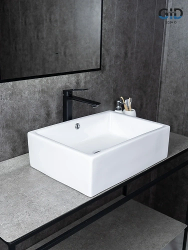 Раковина керамическая Gid Geométrico 51125 50х40 накладная цвет белый без отверстий под смеситель - фото 4