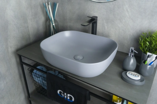 Раковина керамическая Gid Geométrico 53336 50х40 накладная цвет серый без отверстий под смеситель - фото 5