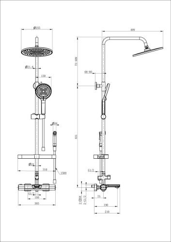Душевая стойка Wonzon & Woghand Solid WW-C3011-A1-BG настенная цвет золото с термостатом - фото 2
