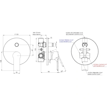 Смеситель для ванны Mariani Kali B00173KL встраиваемый в стену хром
