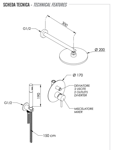Душевая система Remer X Style X09S02ONO встраиваемая в стену цвет черный - фото 2
