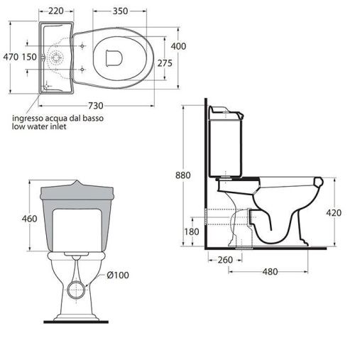 Чаша унитаза напольная Azzurra Jubilaeum JUVCMP000000BI/(JUB100/MBP bi) цвет белый без бачка без сиденья душевой смыв - фото 2