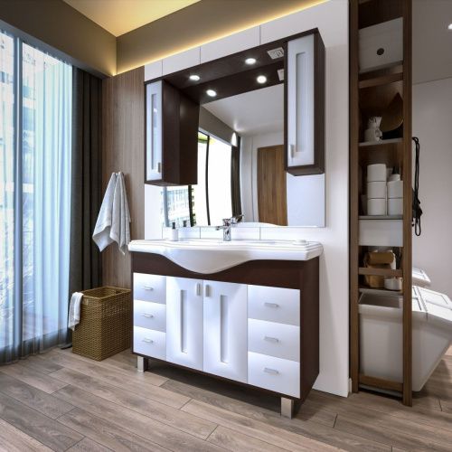 Зеркало-шкаф Бриклаер Бали 4627125411809 120х80 подвесной цвет белый/коричневый - фото 4