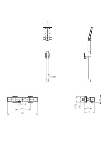 Смеситель для душа Wonzon & Woghand WW-B2025-A-MB настенный черный с термостатом - фото 2
