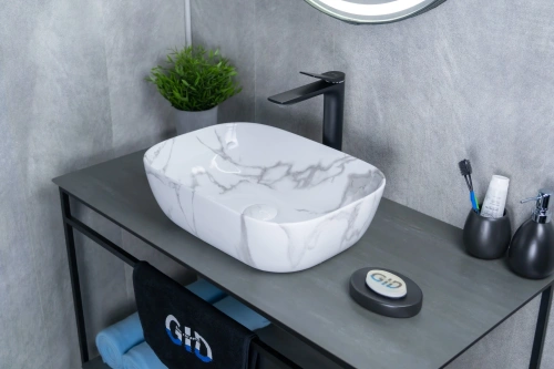 Раковина керамическая Gid Geométrico 54469 50х30 накладная цвет многоцветный без отверстий под смеситель - фото 4