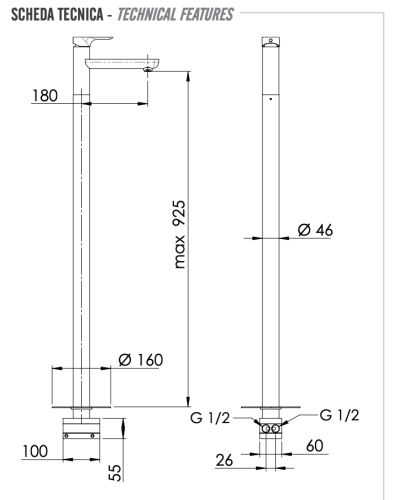 Смеситель для раковины Remer Infinity I18NO напольный черный - фото 2