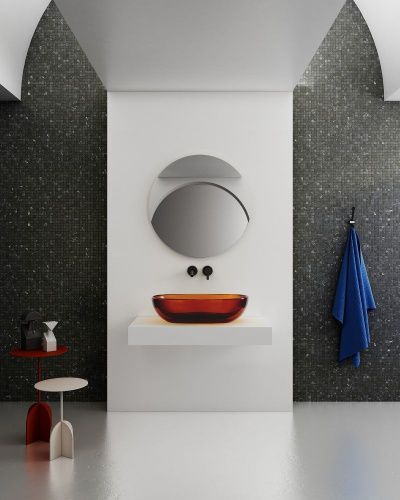 Раковина из полиэфирной смолы Abber KRISTALL AT2805Opal 60х40 накладная цвет коричневый без отверстий под смеситель - фото 4