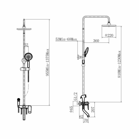 Душевая стойка Plstart PL2403-7 настенная цвет черный
