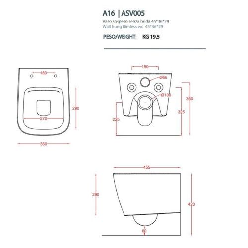 Чаша унитаза подвесная Artceram A16 ASV005 01 00 цвет белый без сиденья безободковая каскадный смыв - фото 2