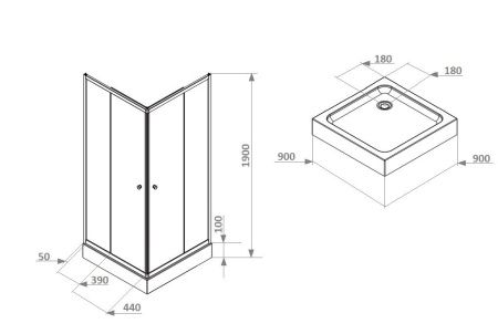 Душевой уголок Parly ZEQ911B 90х90 стекло прозрачное профиль черный с поддоном