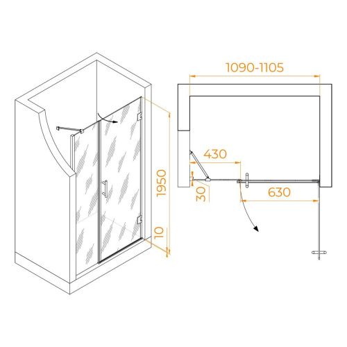 Душевая дверь RGW Hotel 350601211-14 110х195 стекло прозрачное профиль черный - фото 5